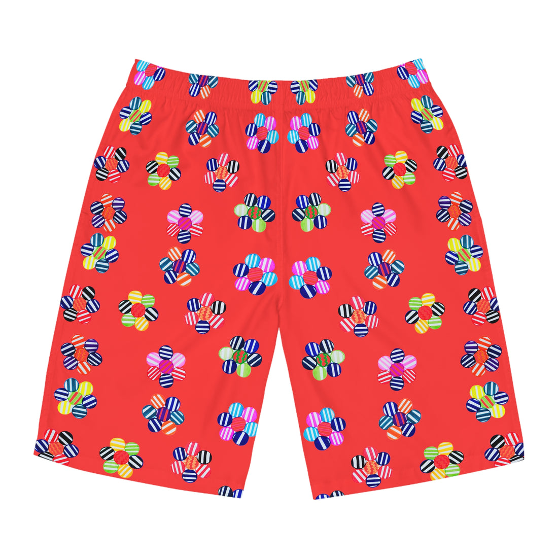 Vermillion Geo Candy Floral Men's Board Shorts (AOP)