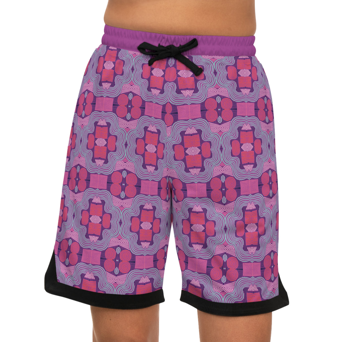 lilac Bloom Geometric Print Basketball Rib Shorts (AOP)