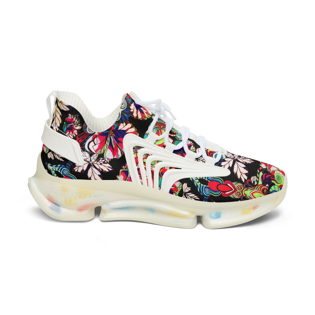 Black Floral Pop OTT Women's Mesh Knit Sneakers