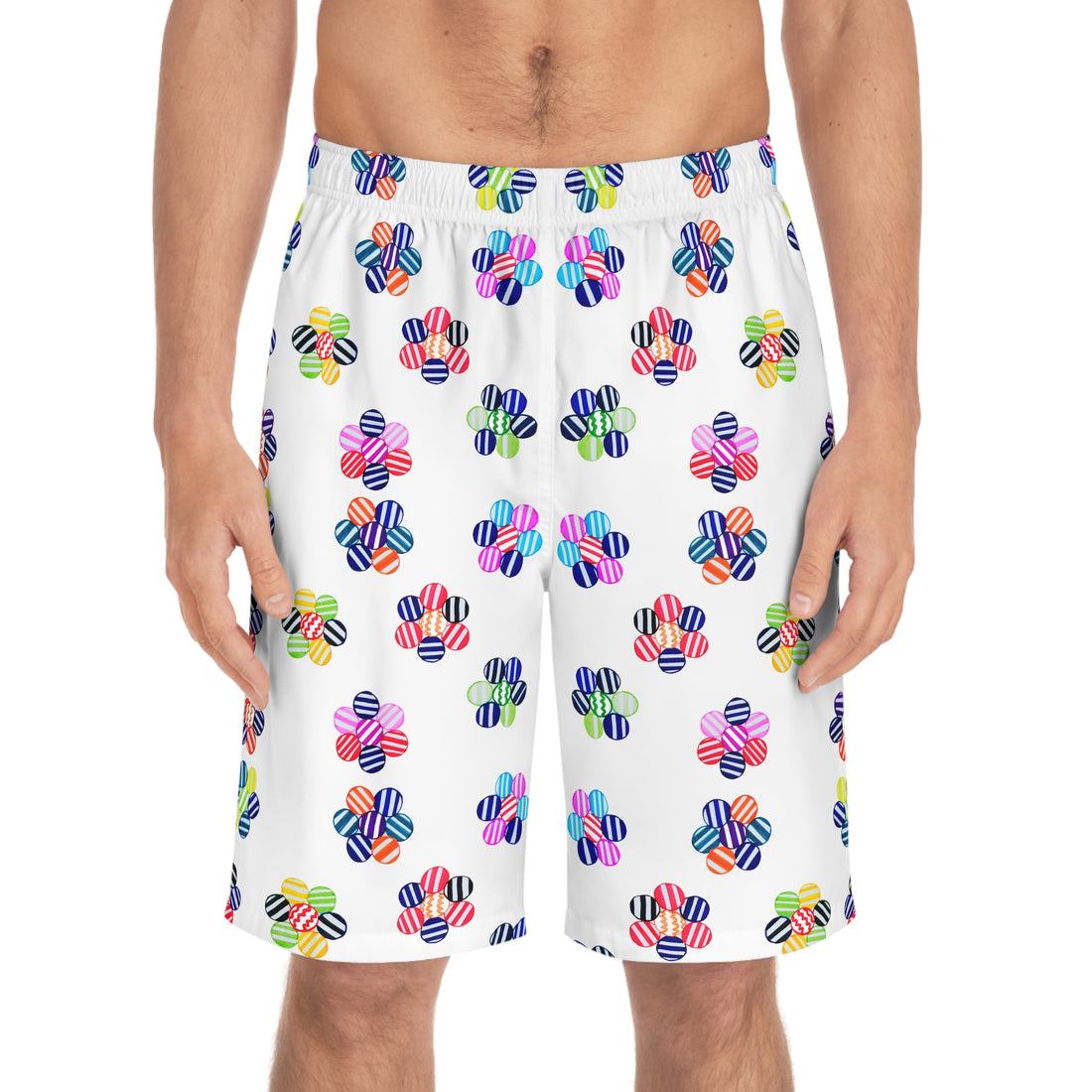 white geometric floral print basketball shorts for men