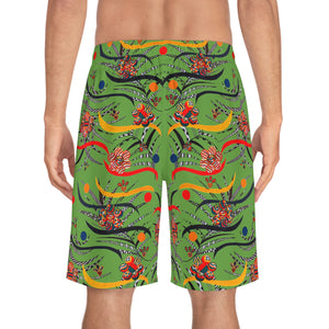 Olive Wilderness Print Men's Board Shorts (AOP)