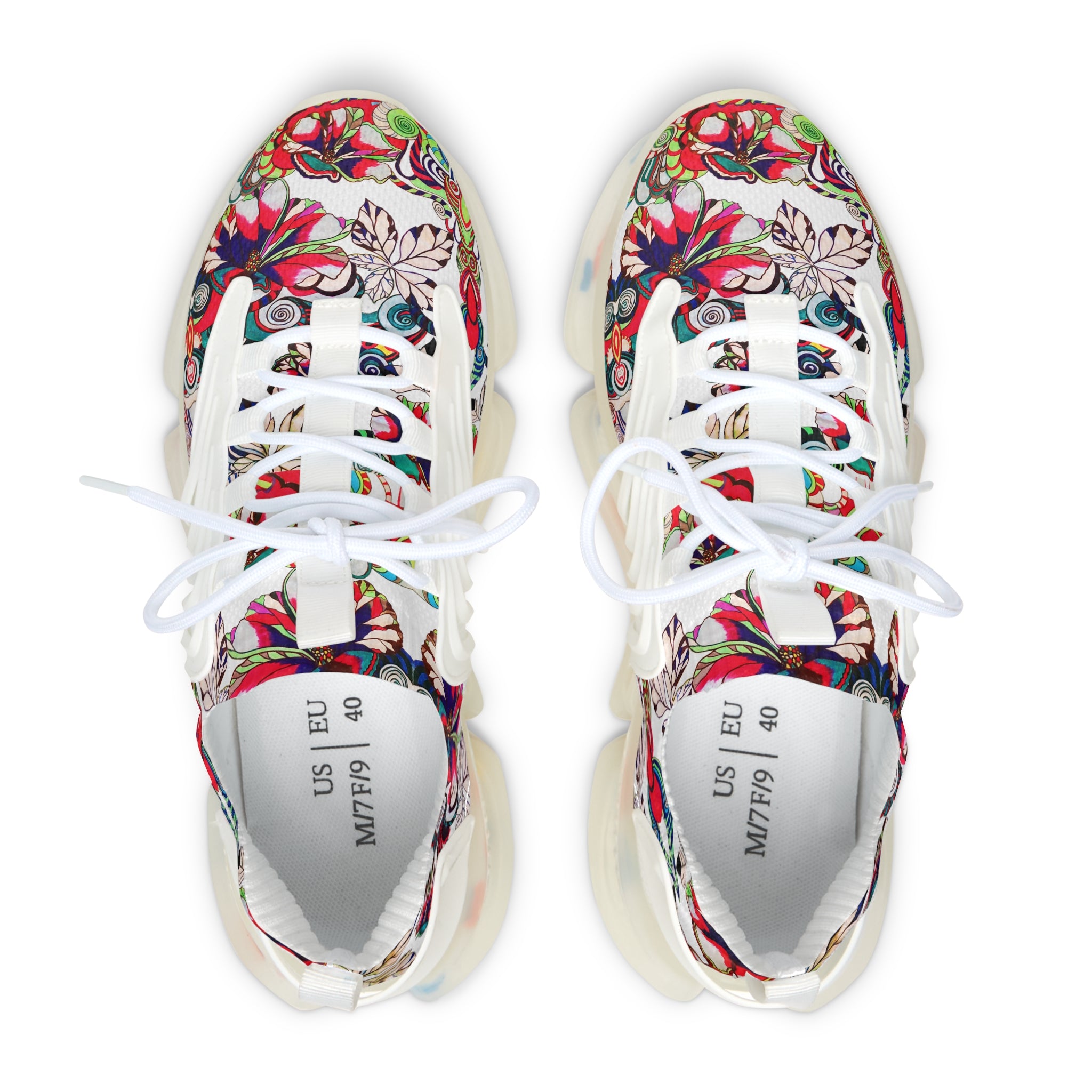 White Floral Pop OTT Women's Mesh Knit Sneakers
