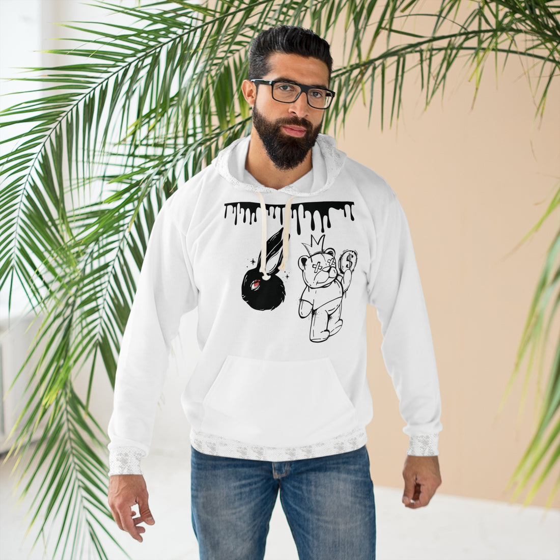 White Graphic Polar Placement Pullover Hoodie