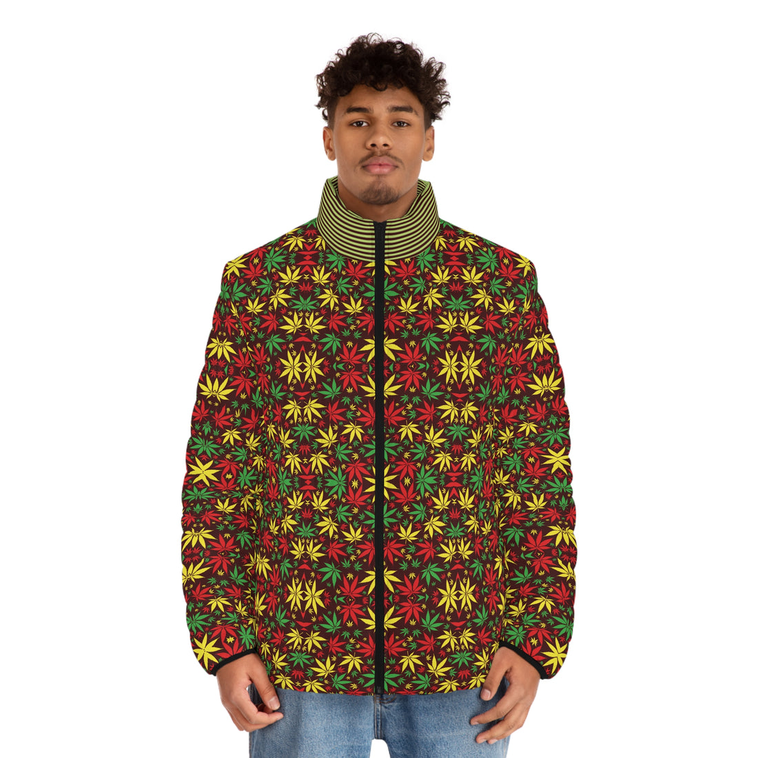 Marsala Tropical Rasta Toned Men's Puffer Jacket