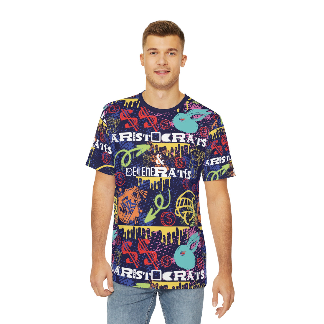 Navy Graphic Polar Men's Polyester Tee (AOP)