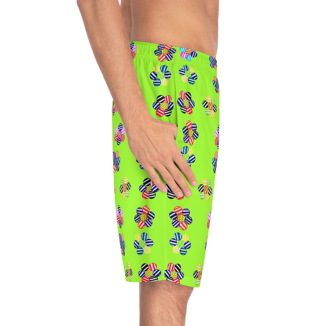 Lime Geo Candy Floral Men's Board Shorts (AOP)