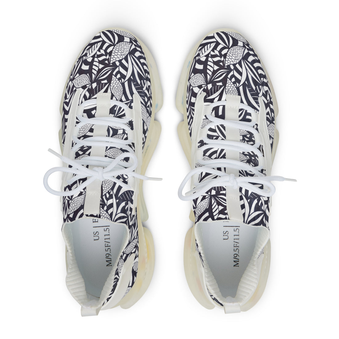 white men's tropical print mesh knit sneakers