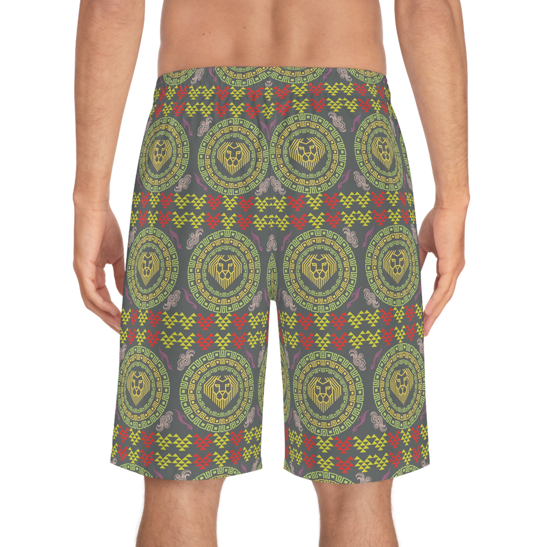 Ash Geo Lion Head Men's Board Shorts (AOP)