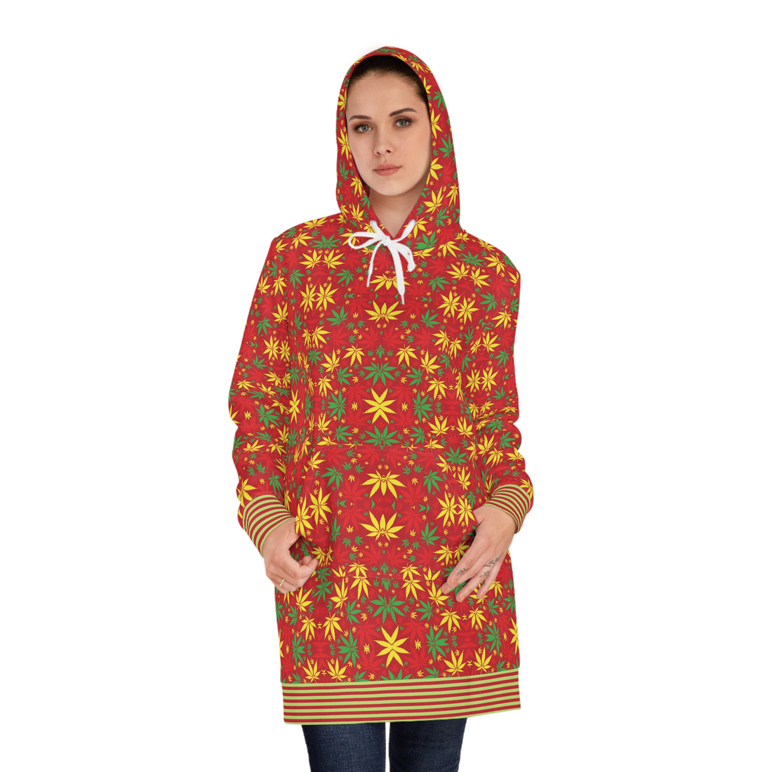 Red Tropical Rasta Toned Hoodie Dress (AOP)