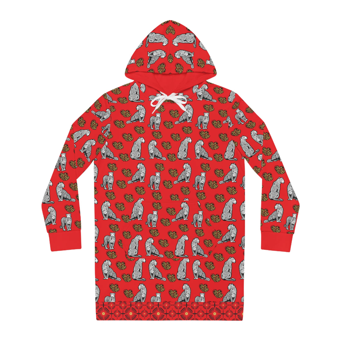 Red Cheetah Hearts Hoodie Dress (AOP)