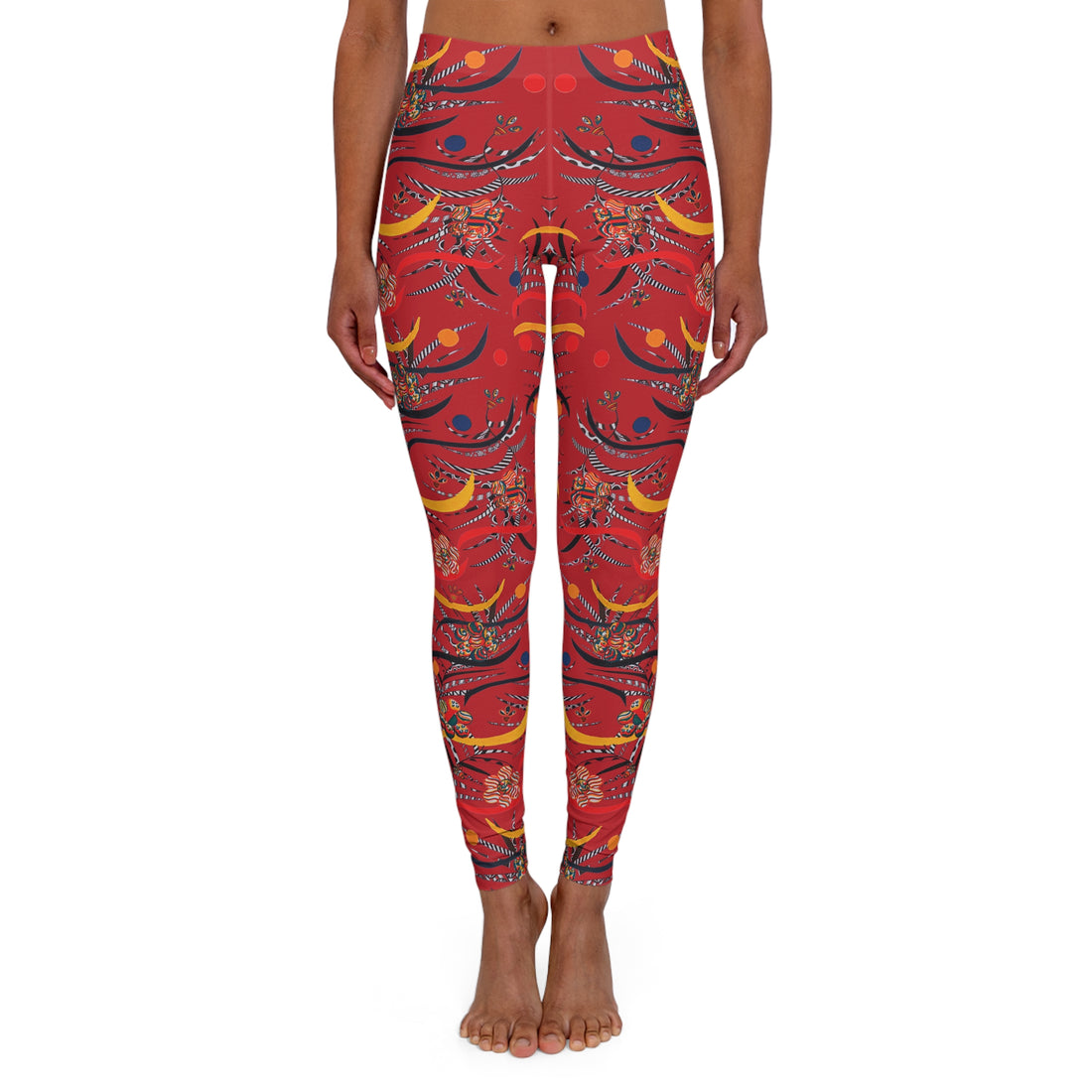 Deep Red Wilderness Print Spandex Leggings