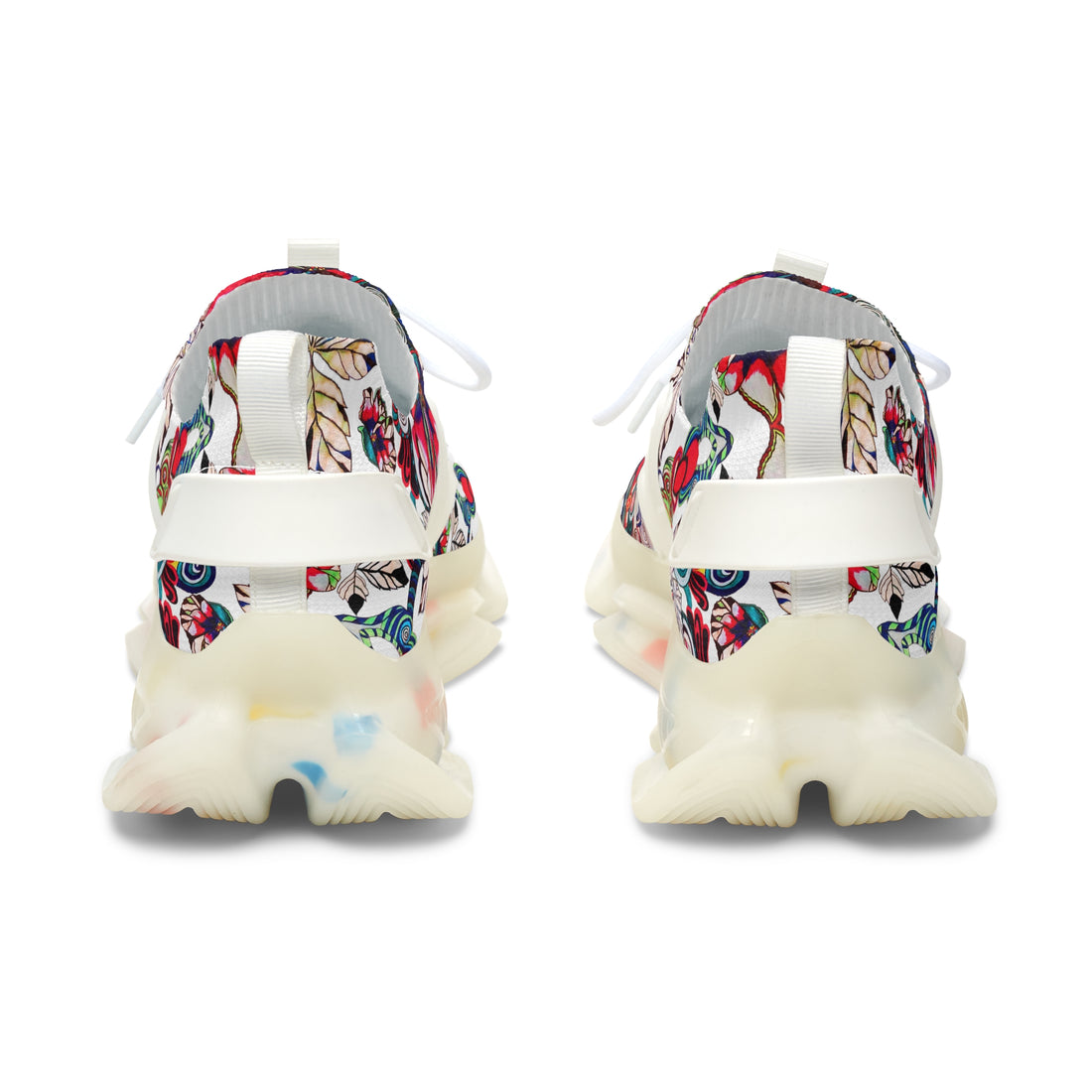 White Floral Pop OTT Women's Mesh Knit Sneakers