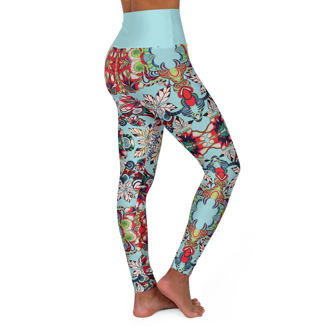 Icy Blue Graphic Floral Yoga Leggings