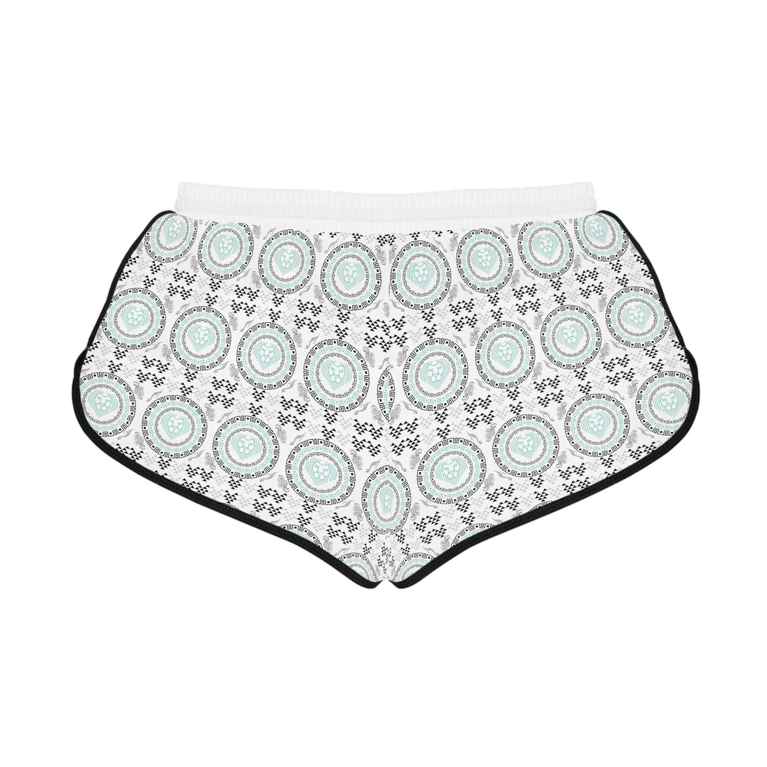 White Geo Lion Head Relaxed Gym Shorts