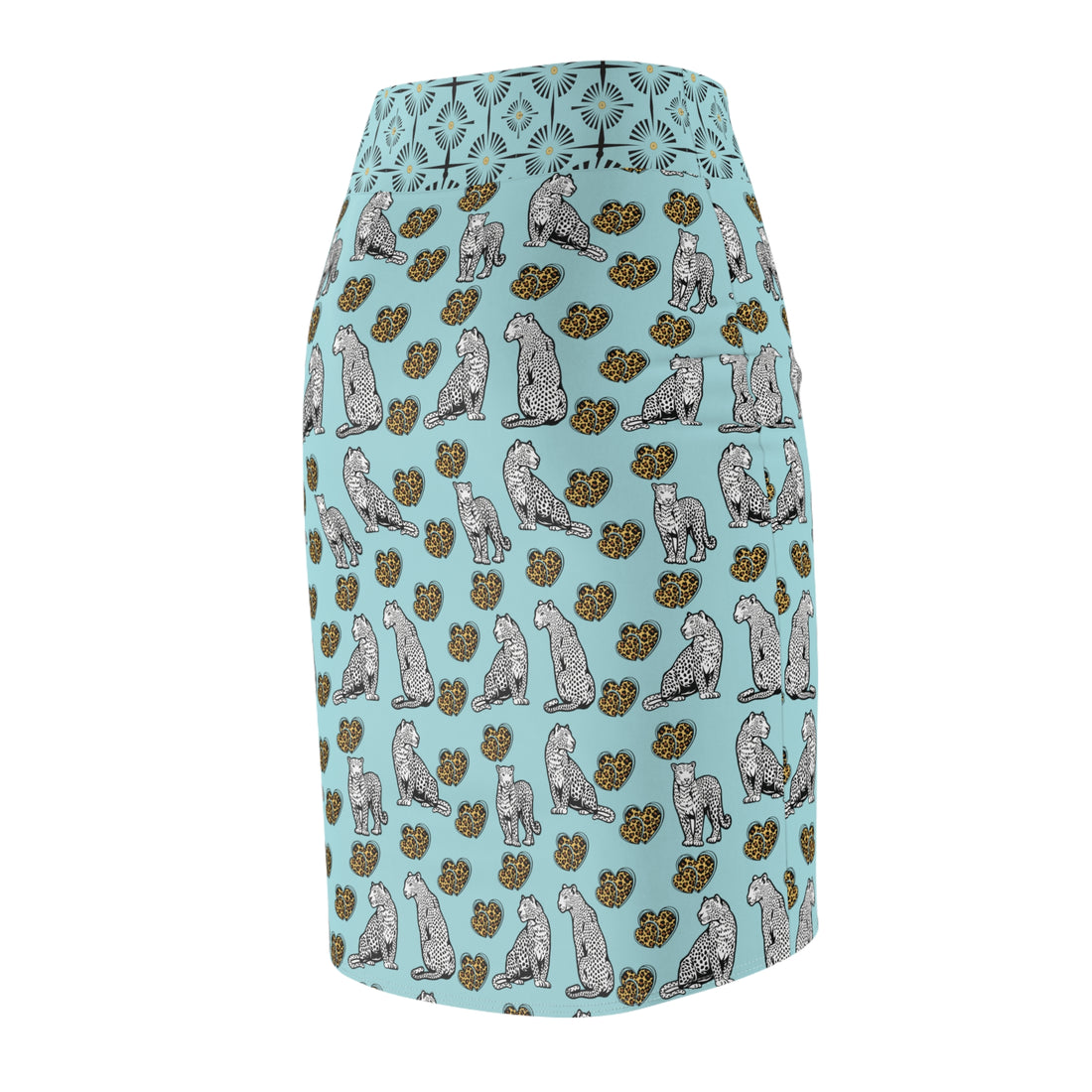 Icy Blue Cheetah Hearts Pencil Skirt