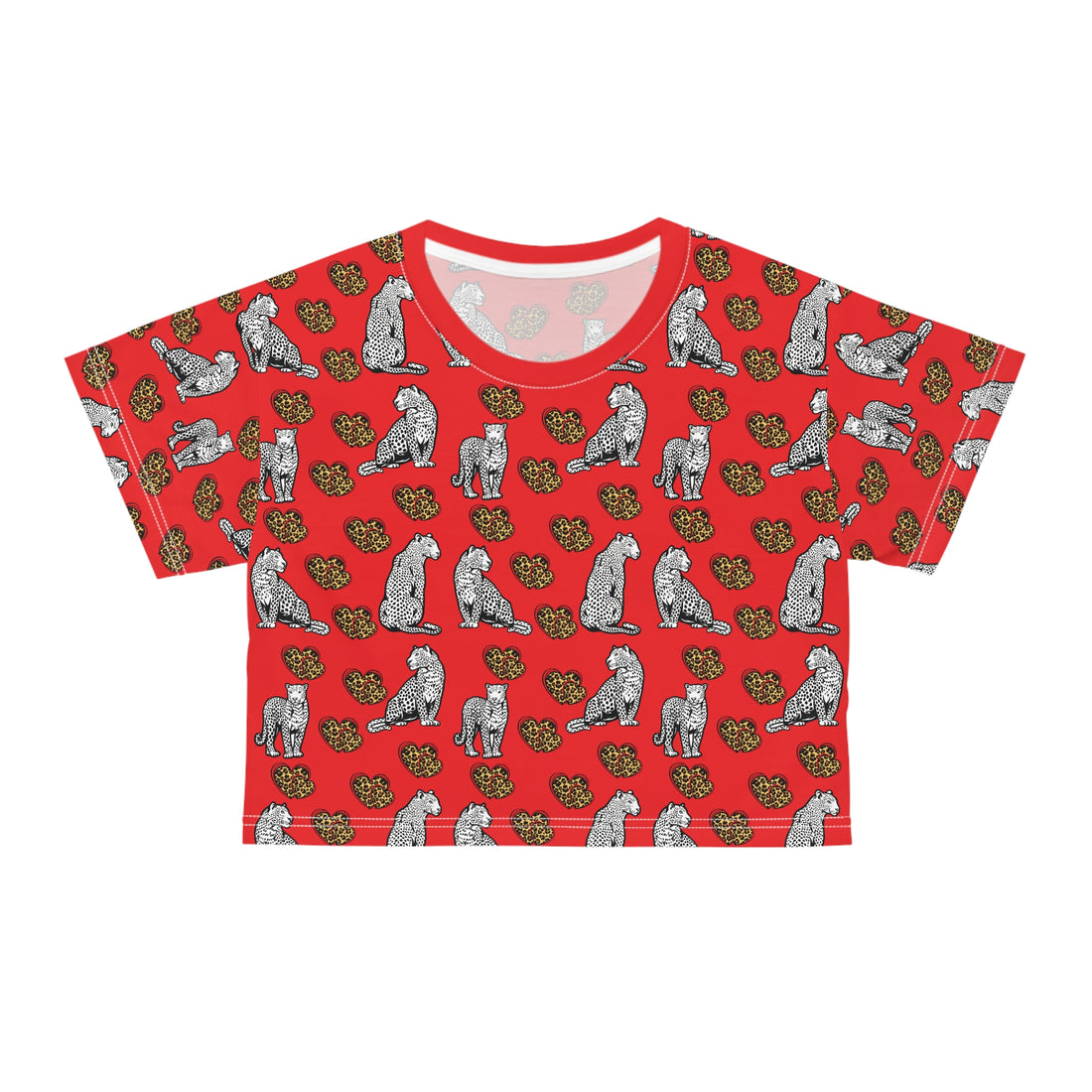 Red Cheetah Hearts AOP Crop Tee