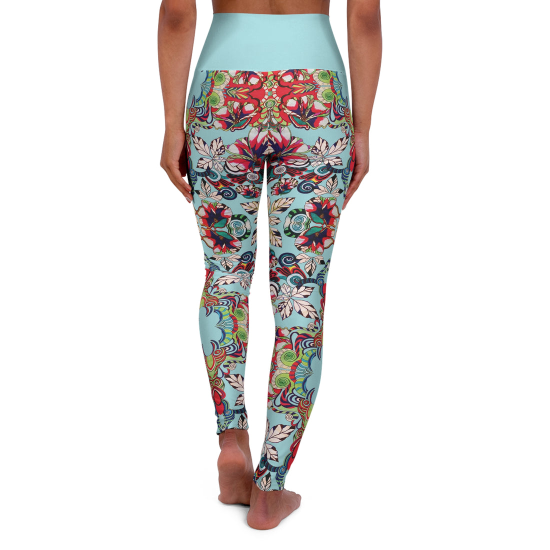 Icy Blue Graphic Floral Yoga Leggings