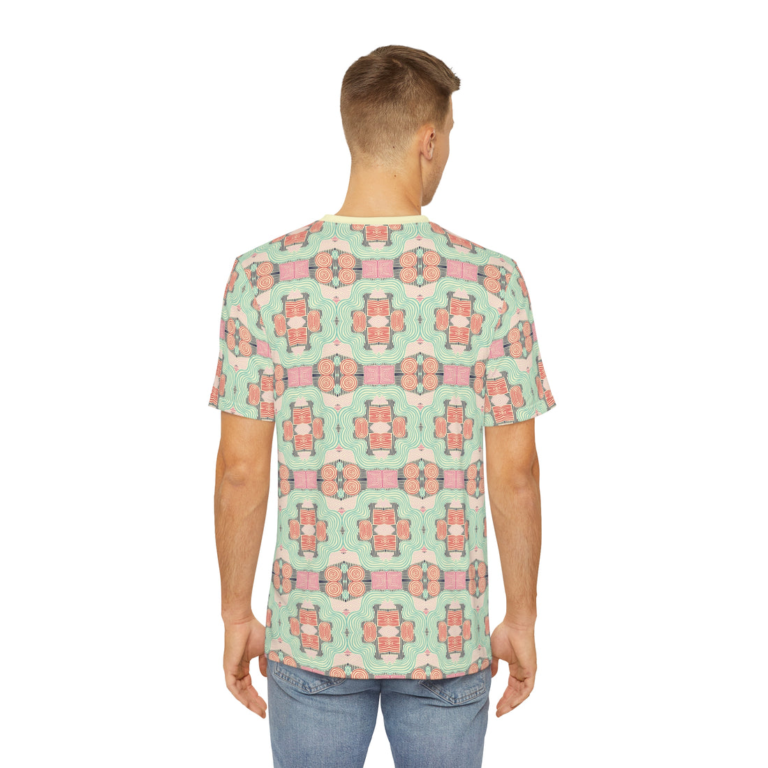 Cream Geometric Print Men's Polyester Tee (AOP)