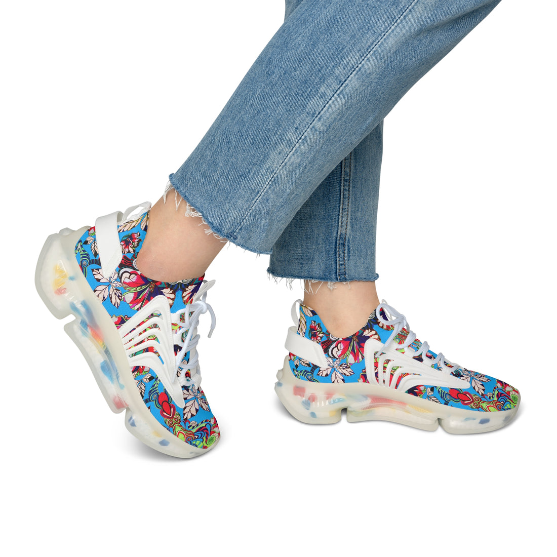 Aqua Floral Pop OTT Women's Mesh Knit Sneakers