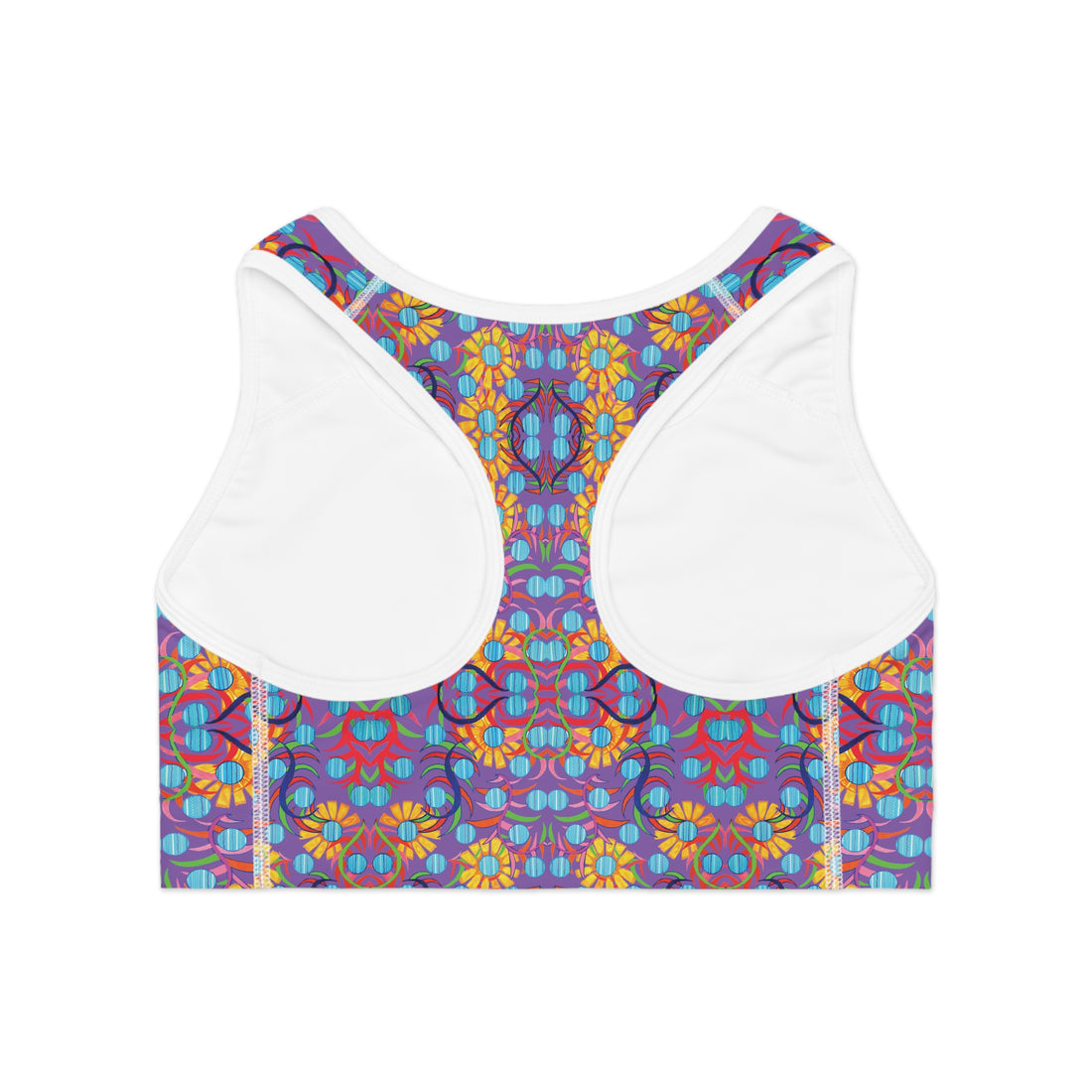 Pearl Purple Sunflower Print Racerback (AOP) Sports Bra