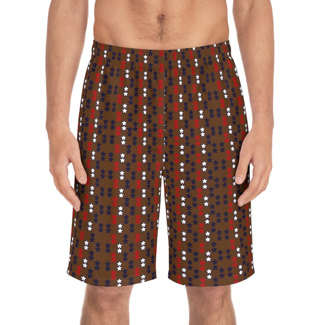 Brown Star Print Men's Board Shorts (AOP)