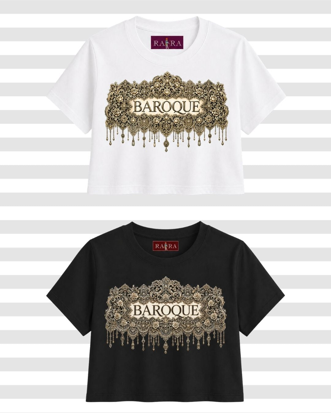 Baroque Print Ornate Graphic Cropped T-Shirt for Women