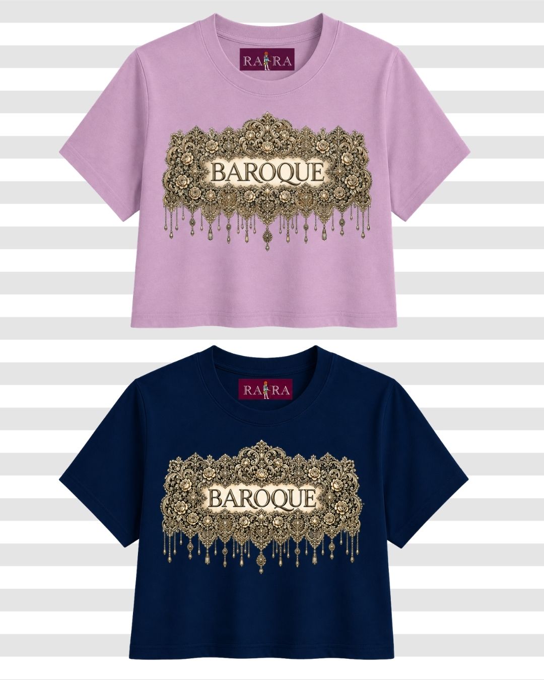 Baroque Print Ornate Graphic Cropped T-Shirt for Women