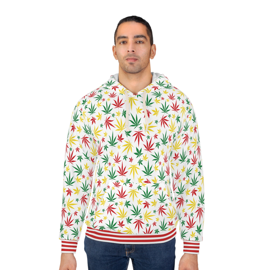 White Tropical Rasta Toned Pullover Hoodie