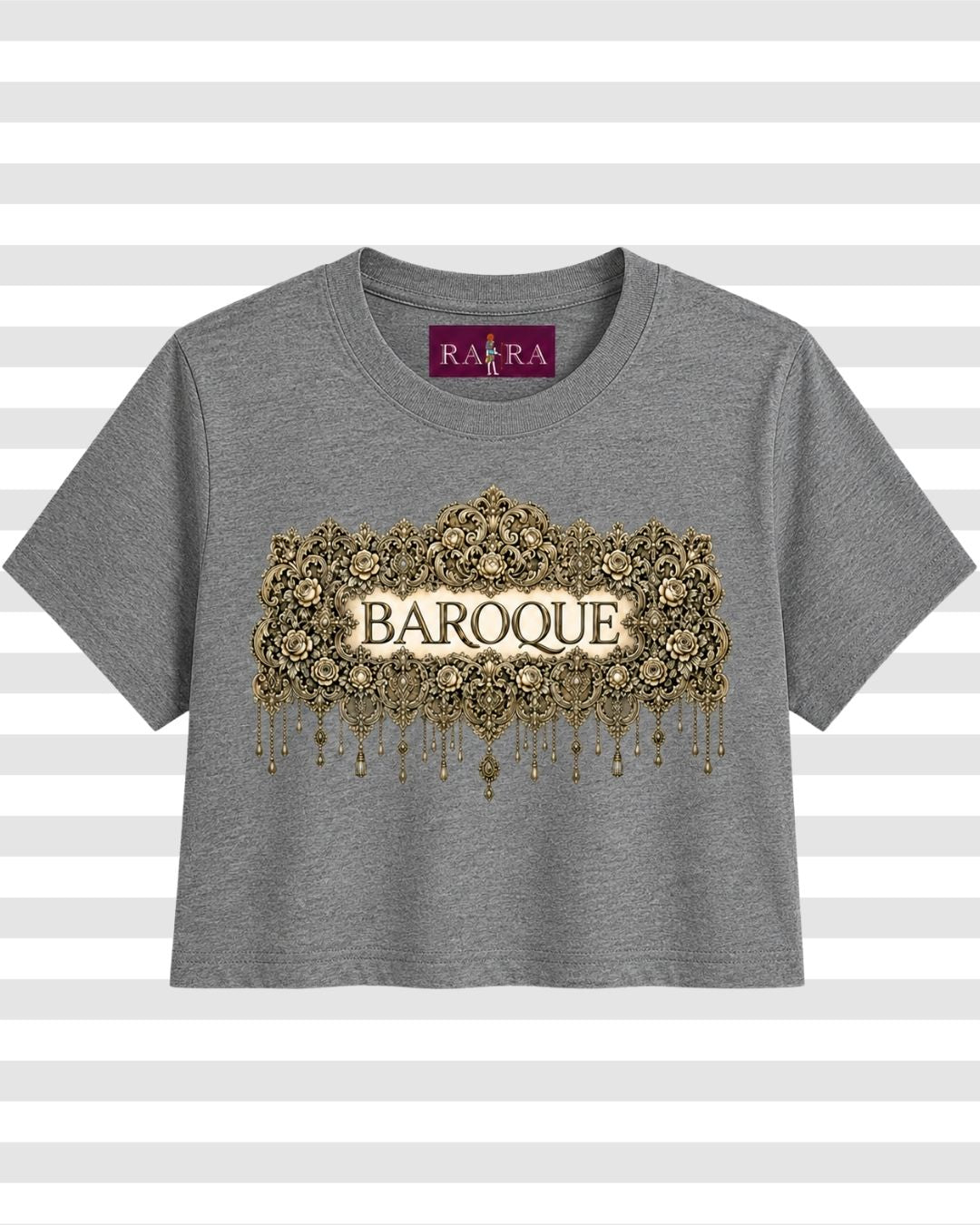 Baroque Print Ornate Graphic Cropped T-Shirt for Women