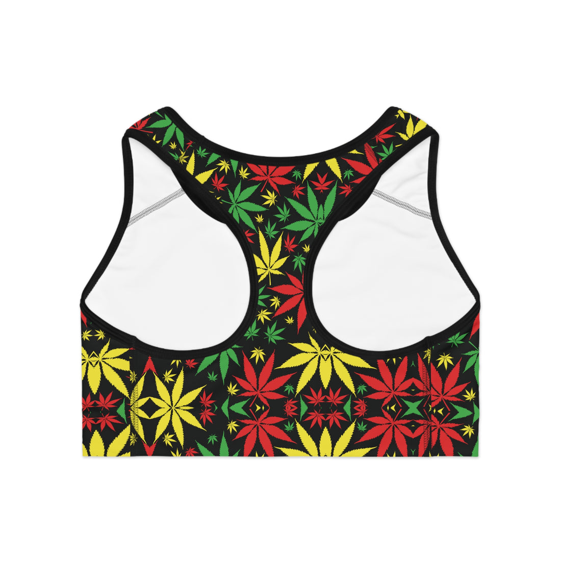 Black Tropical Rasta Toned Racer Back (AOP) Sports Bra