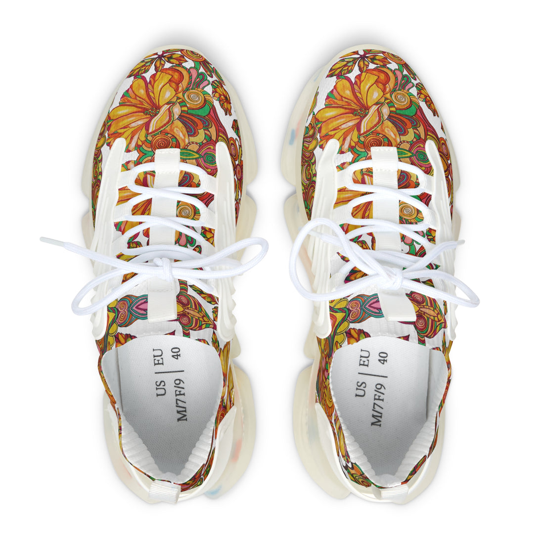 white floral print women's mesh knit sneakers