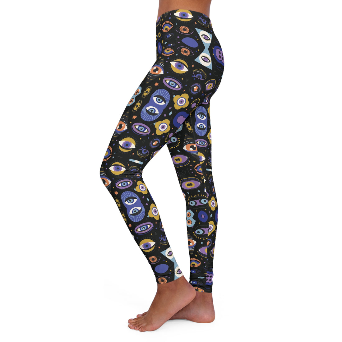 Black Abstract Evil Eye Spandex Leggings