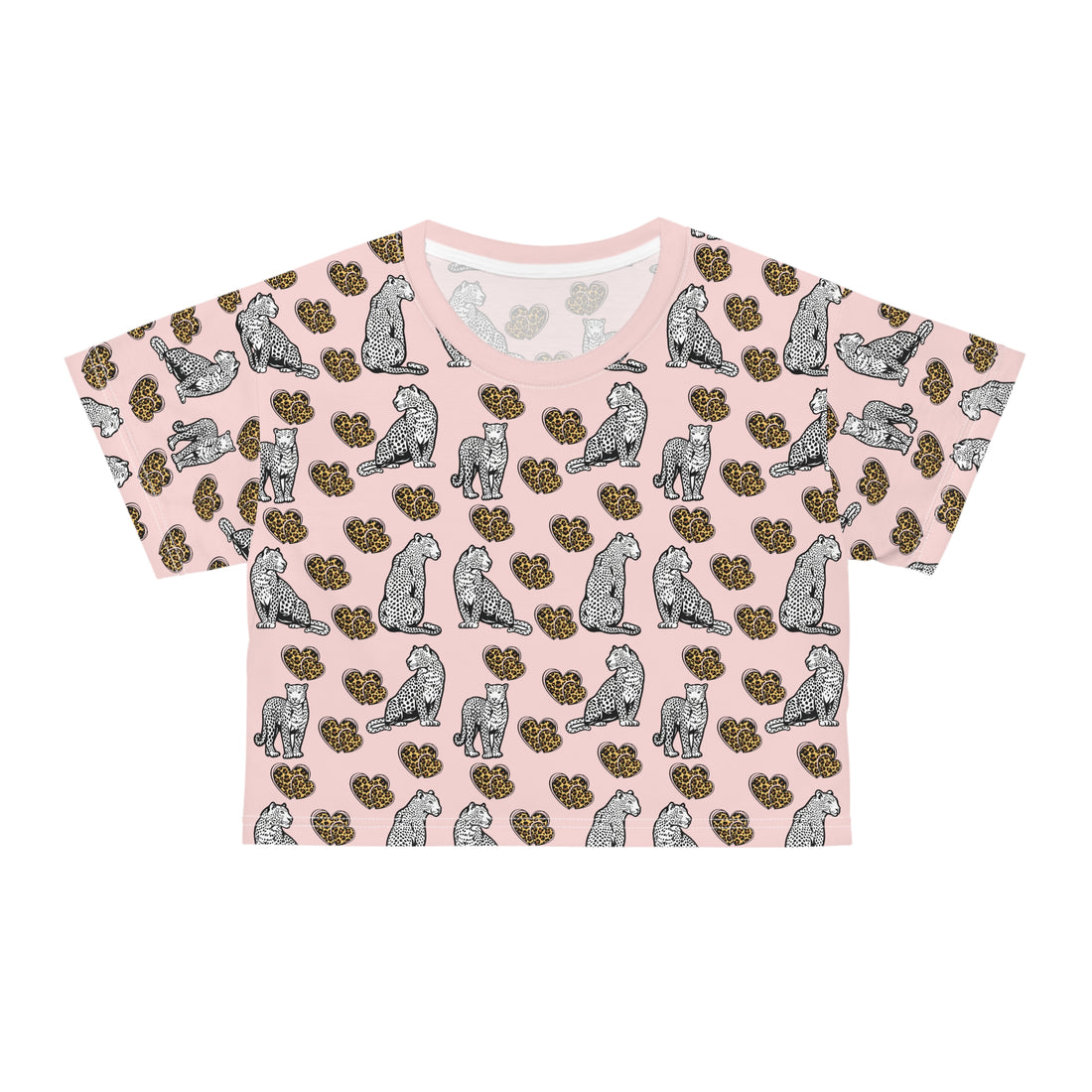 Pale Pink Cheetah Hearts AOP Crop Tee