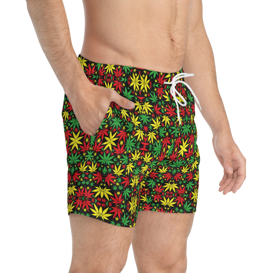 Black Tropical Rasta Toned Swimming Trunks