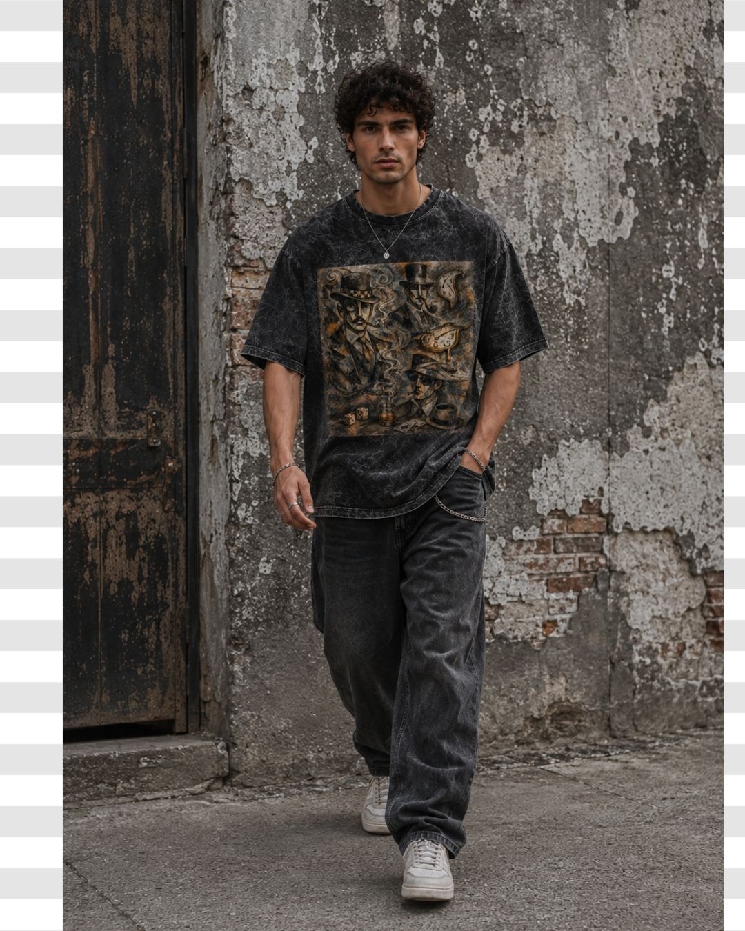 Picasso Dalí Inspired Cubist Oversized Acid Wash Men's Cotton T-shirt