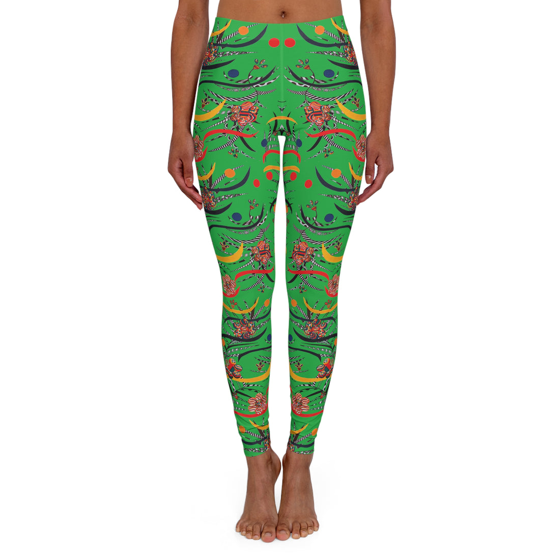 Lawn Green Wilderness Print Spandex Leggings