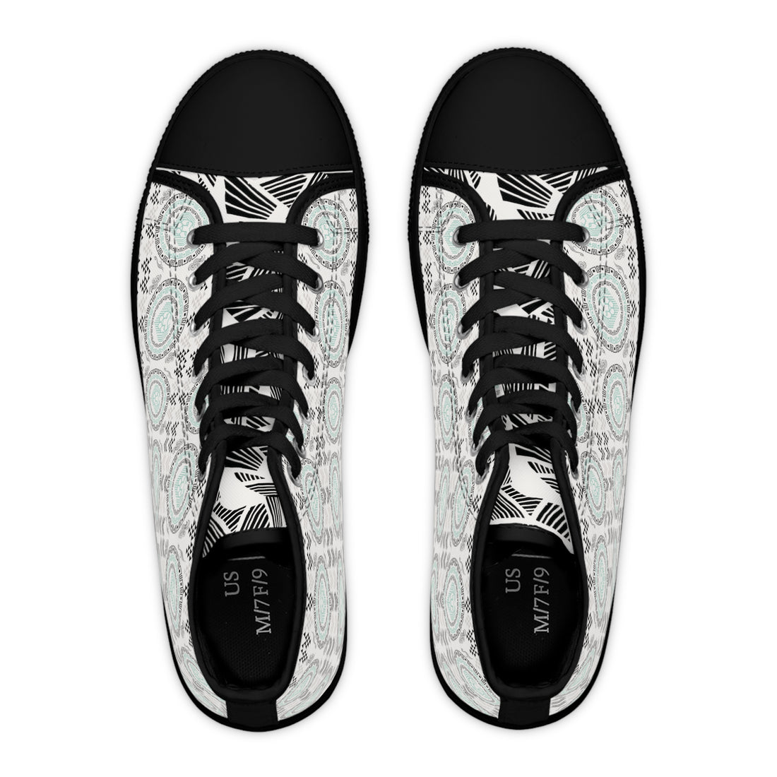 White Geo Lion Head Women's High Top Sneakers