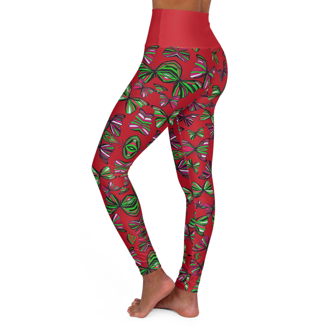 Deep Red butterfly kaleidoscope Yoga Leggings