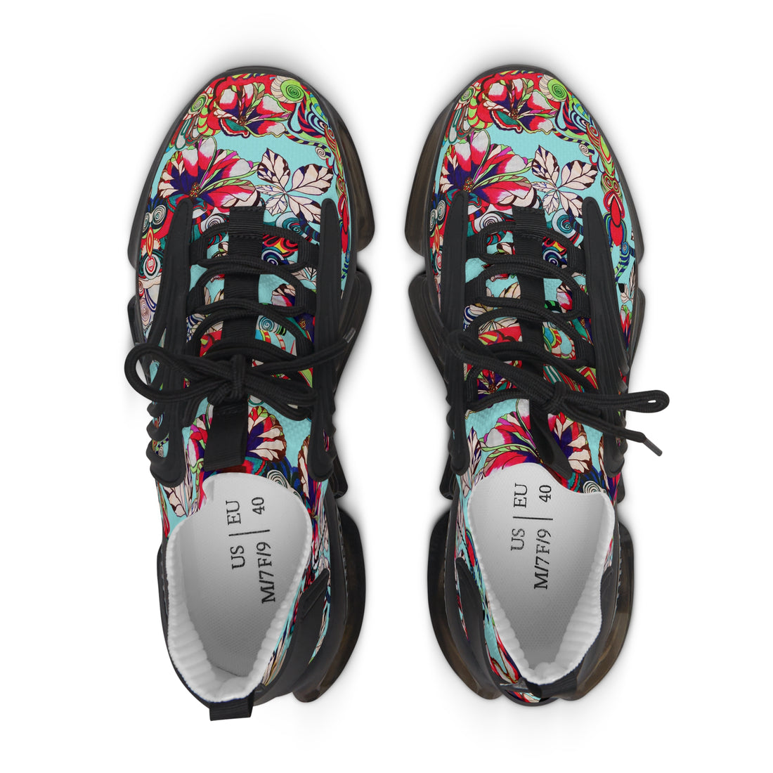 Icy Blue Floral Pop OTT Women's Mesh Knit Sneakers