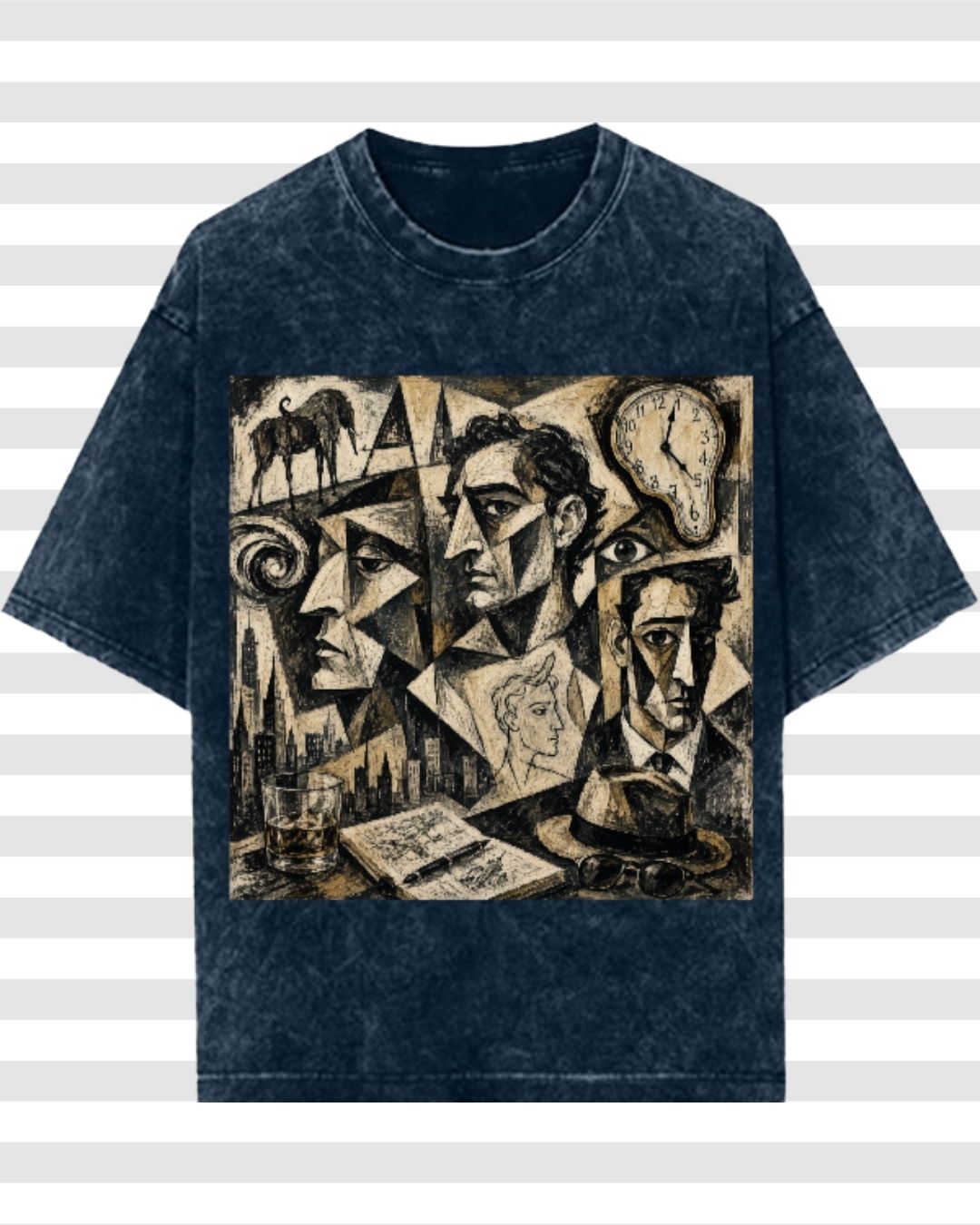 Picasso Dalí Inspired Cubist Oversized Acid Wash Men's Cotton T-shirt
