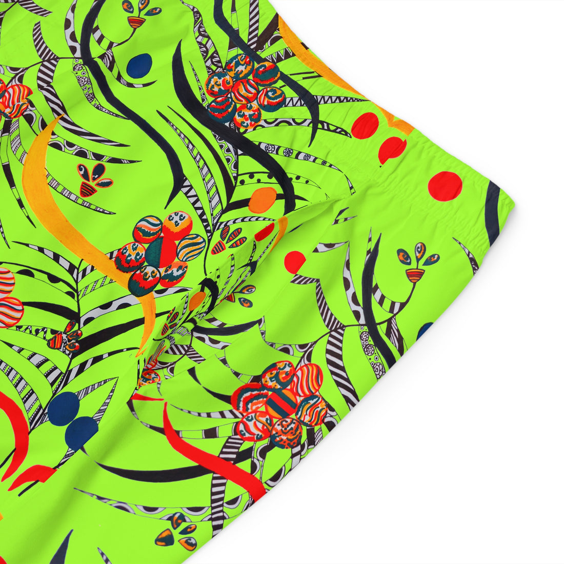 Lime Green Wilderness Print Men's Board Shorts (AOP)