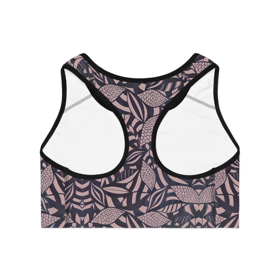 Taupe Tropical Minimalist Racerback (AOP) Sports Bra