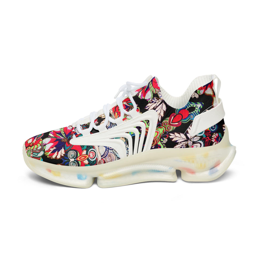 Black Floral Pop OTT Women's Mesh Knit Sneakers