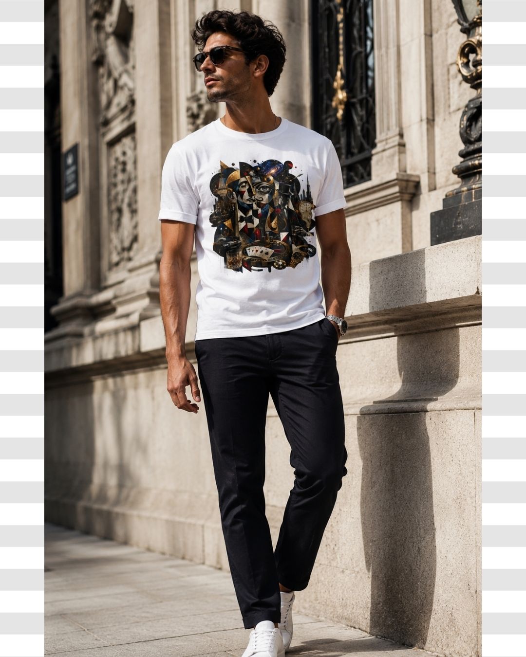 Gentleman’s Club Luxury Lifestyle Artistic Cubist Cotton Tee For Men