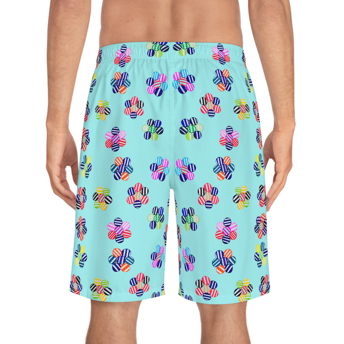 Icy Blue Geo Candy Floral Men's Board Shorts (AOP)