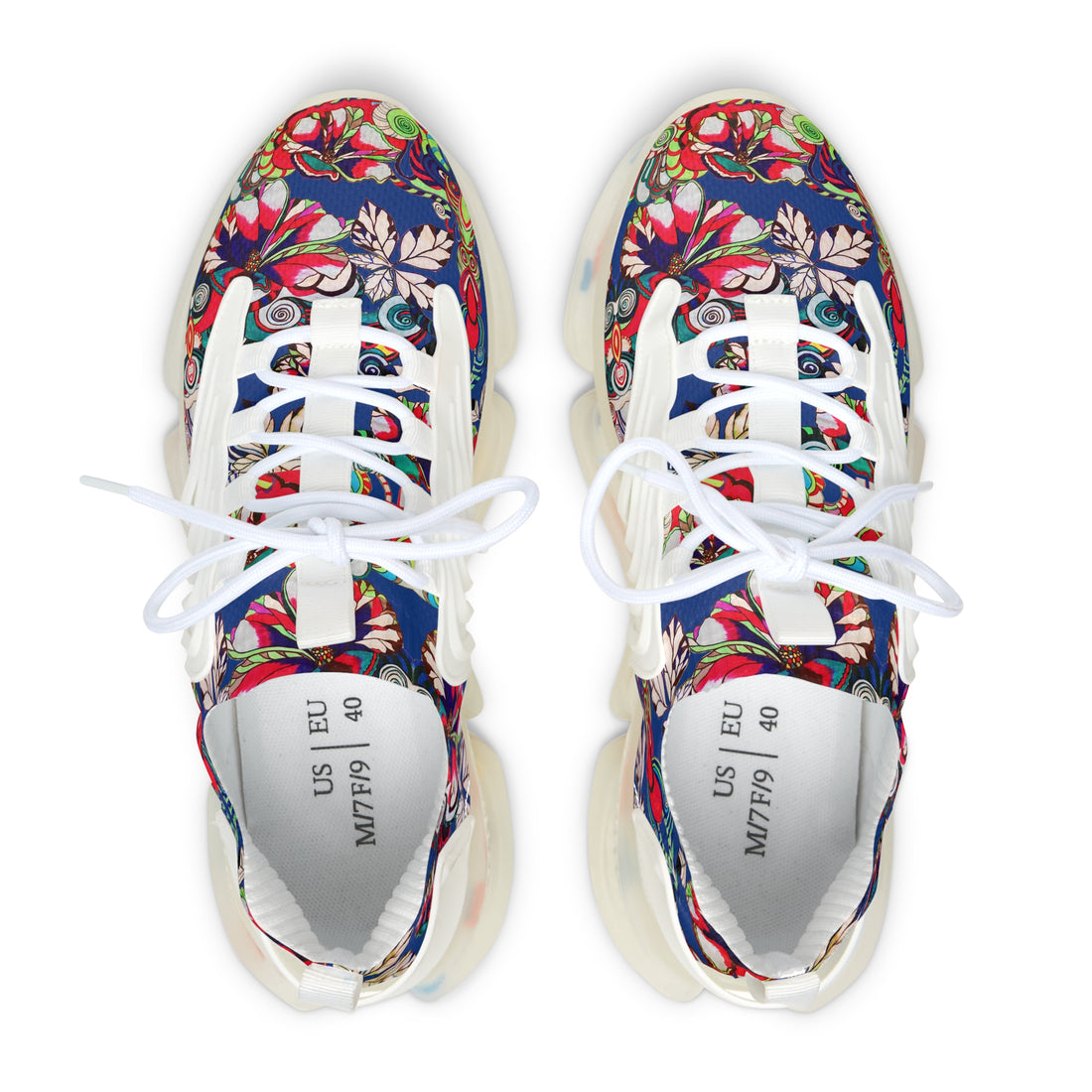 royal blue graphic floral print mesh knit sneakers