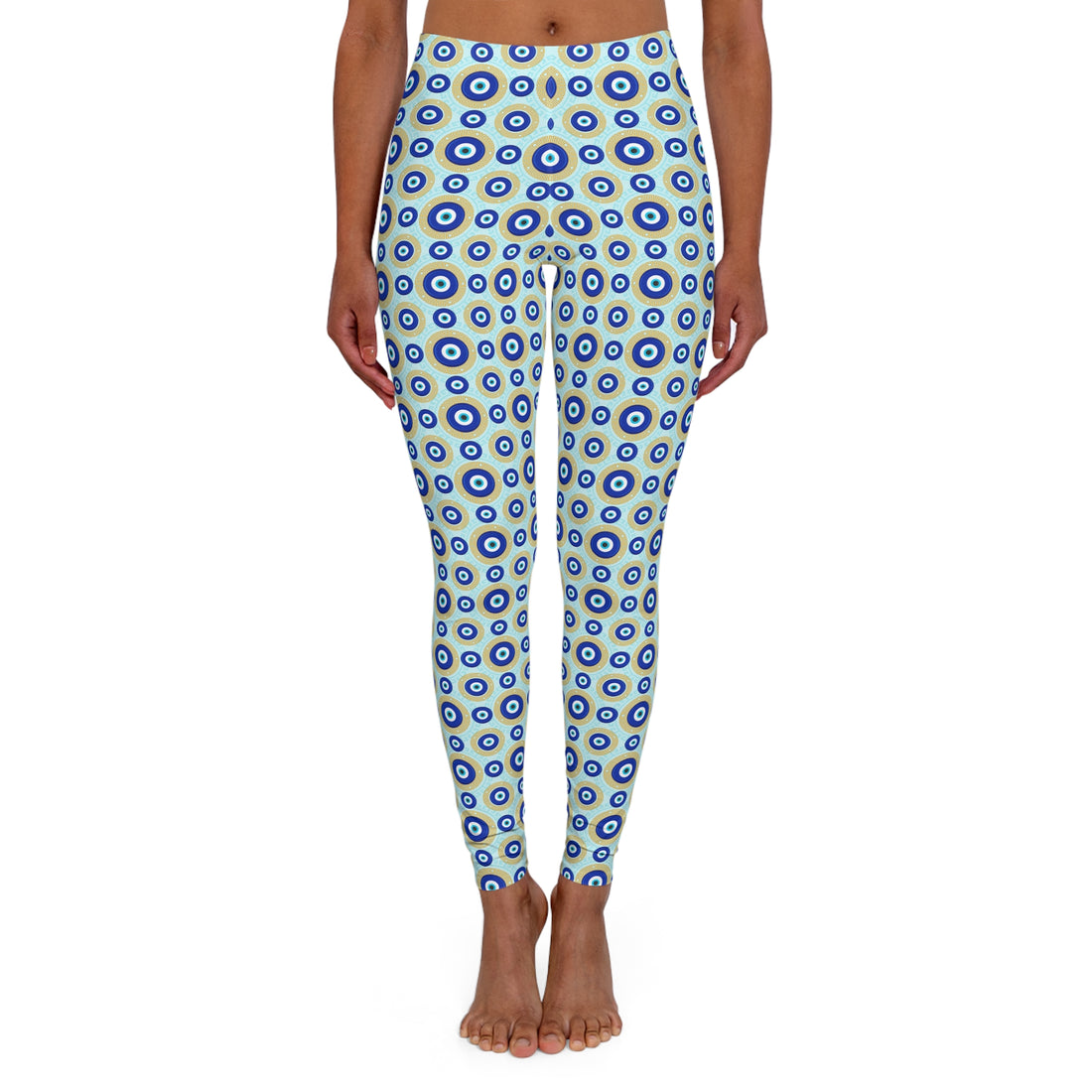 Elaborate Blue Evil Eye Print Spandex Leggings