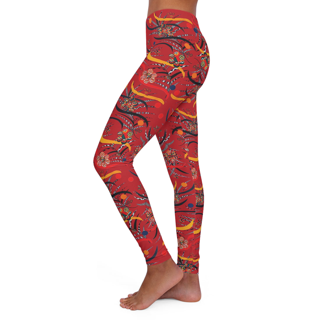 Deep Red Wilderness Print Spandex Leggings