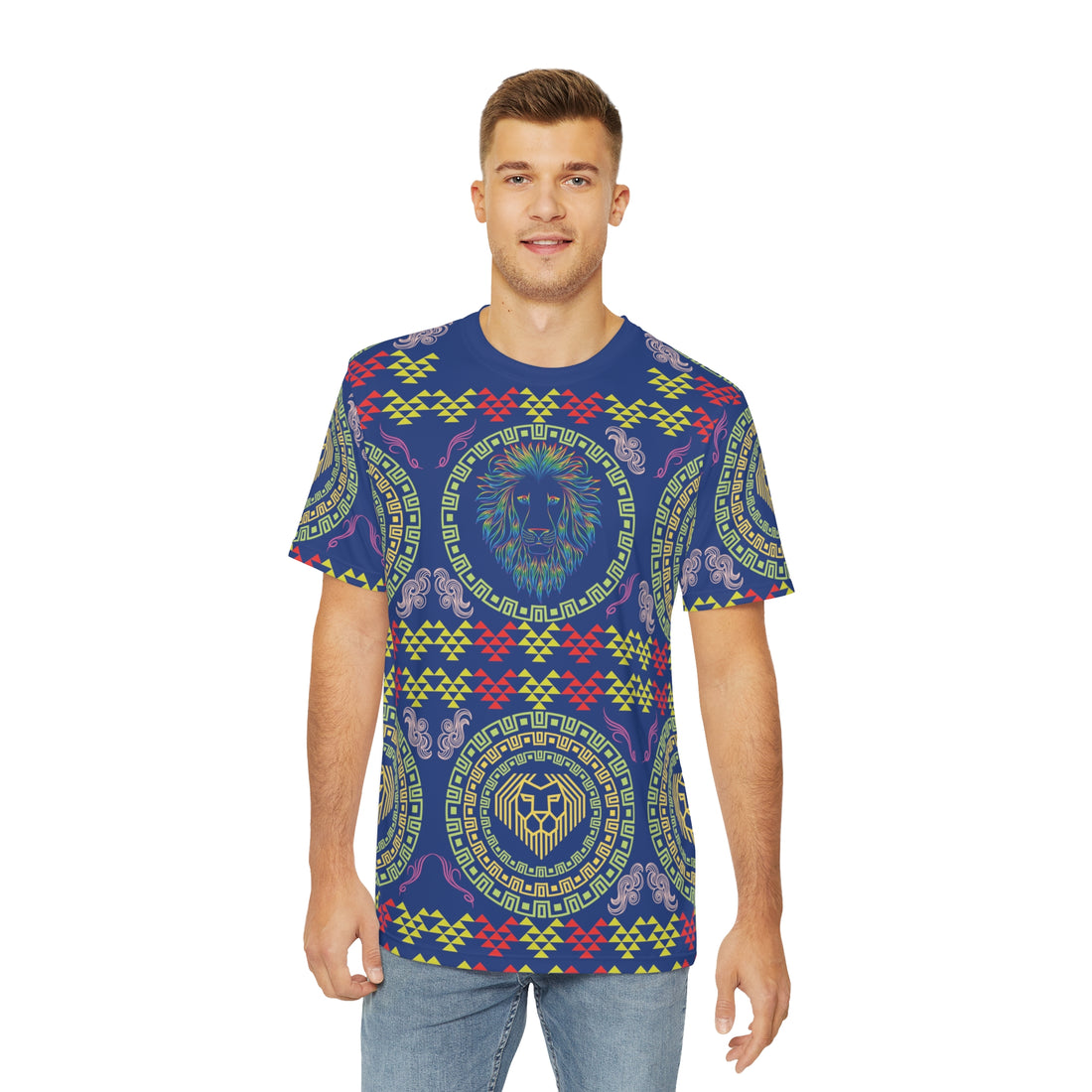 Royal Blue Geo Lion Head Polyester Tee (AOP)