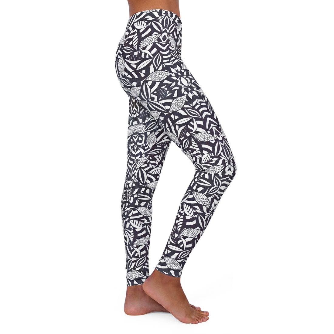 White Tropical Minimalist Spandex Leggings